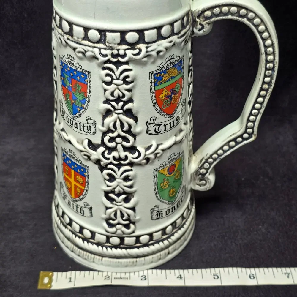 Vintage Colorful Crests Loyalty Trust Faith & Honor Ceramic Beer Stein